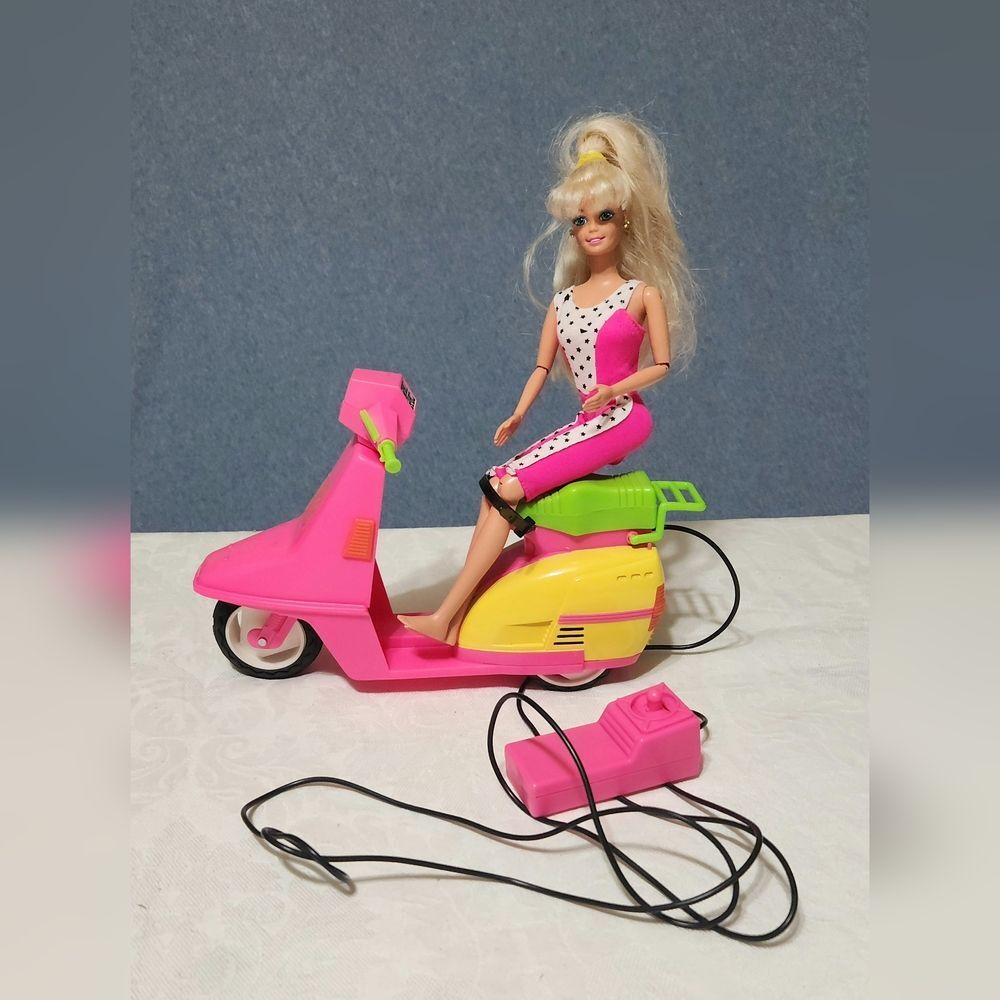 Vintage 90s Genuine Mattel Barbie Doll, Outfit and Meritus RC Motor Scooter Lot